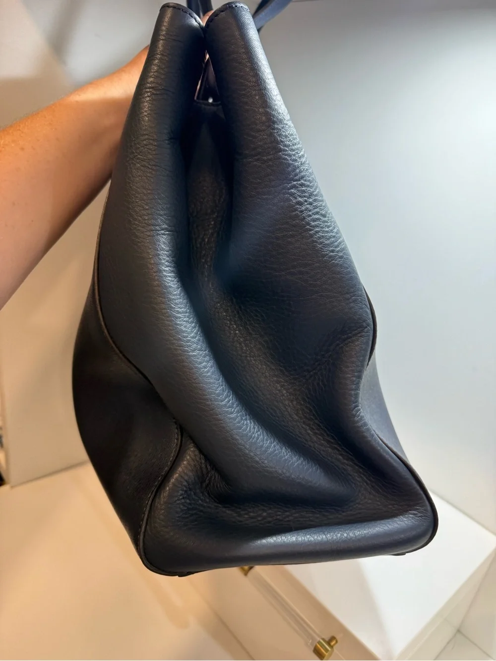 Fendi Navy Blue Grained Leather Tote